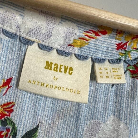 Anthropologie Maeve Womens Size 8 Boswell Blouse Light Blue Floral Lightweight - Picture 5 of 9